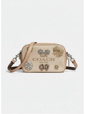 Coach Beige Brown Embellished Crossbody Bag One Size